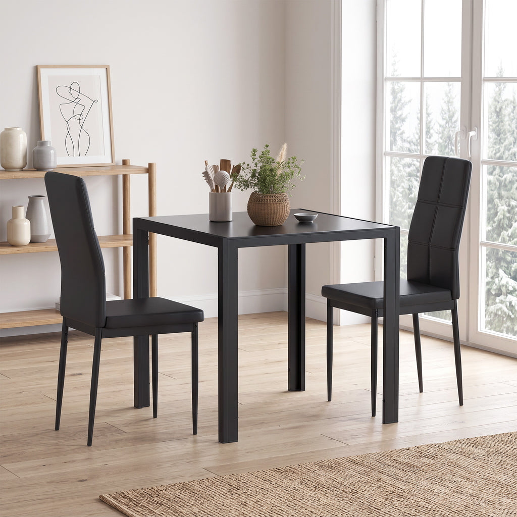 Essgruppe Esstisch mit 2 Stühlen Platzsparend Esszimmergruppe Sitzgruppe Schwarz