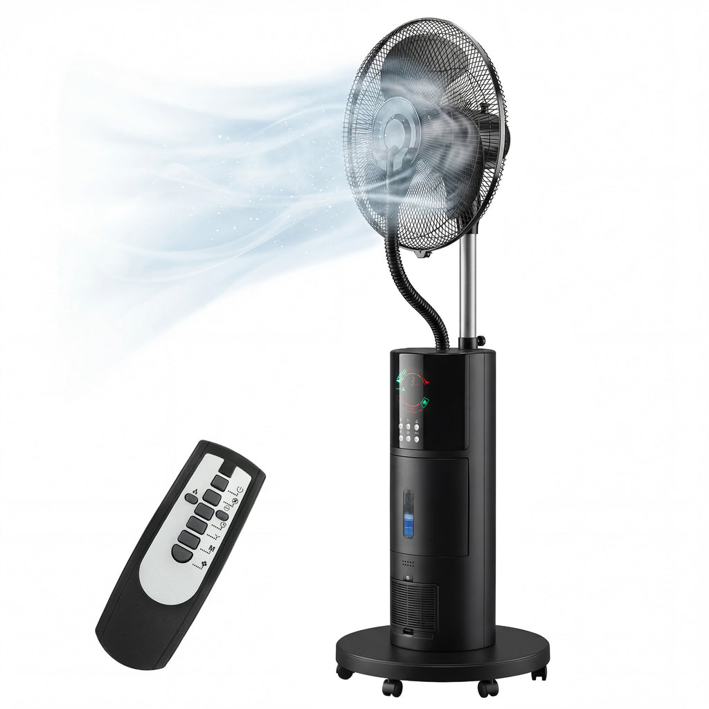 4-in-1 Standventilator mit Wassernebel Luftreiniger Mückenschutz 9-Stunden-Timer 3 Modi Fernbedienung Schwarz