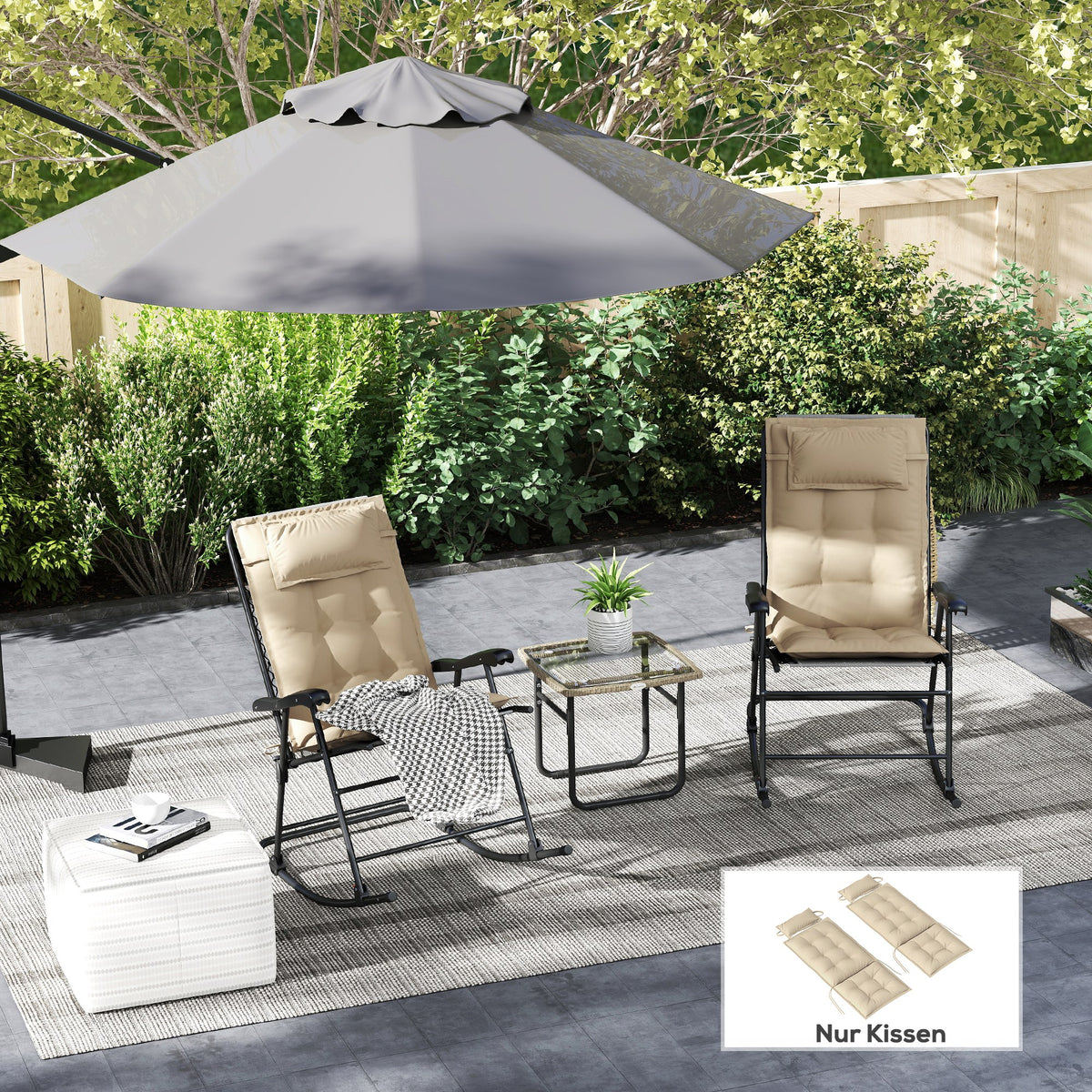2er Set Auflage für Sonnenliege Wasserabweisend Liegenauflage für Gartenliege Polsterauflage 50x116x5 cm, Beige