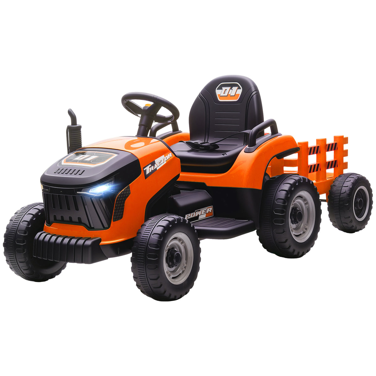 Elektrischer Kindertraktor, Aufsitz-Traktor mit Fernbedienung, Soft-Start, f¨¹r Kinder im Alter von 3-8 Jahren, Orange
