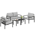 5 Piece Metal Garden Furniture Sofa Set with Thickened Cushions, Loveseat, 2 Armchairs, 2 Coffee Tables, Light Grey