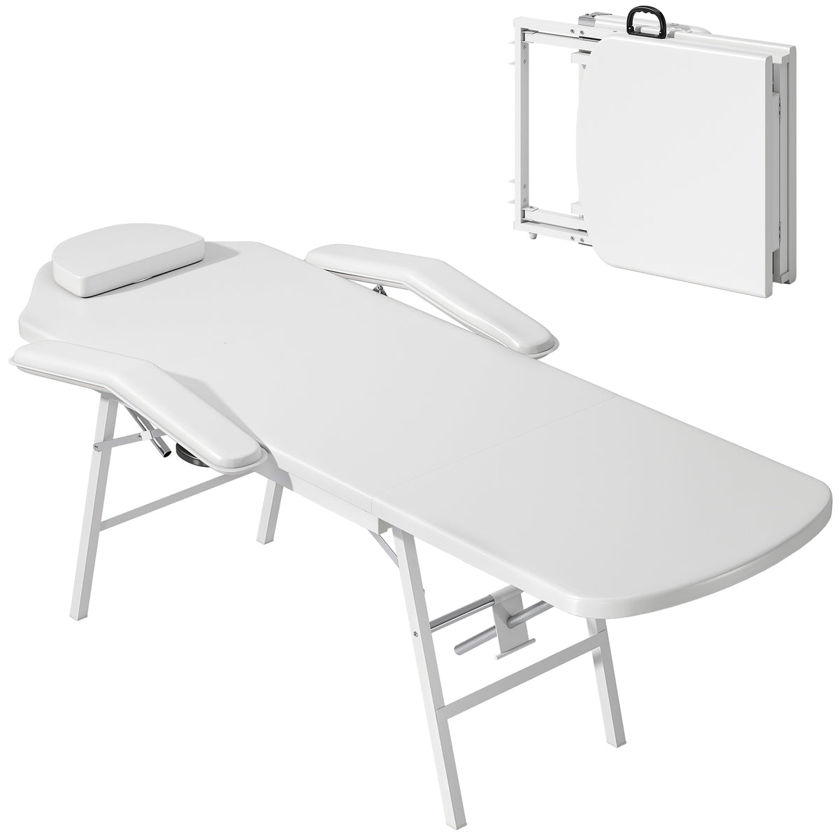Tragbarer Massagetisch, Klappbare Massageliege mit Kunstleder-Bezug, Schaumstoff-Polsterung, Stahlrahmen, Wei?