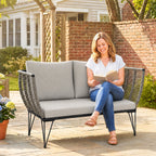 Gartensofa mit Kissen 2-Sitzer Sofa Outdoor Balkon Sofa Rattansofa Polyrattan Gartenmöbel 123 x 67 x 72 cm Hellgrau