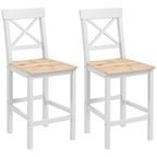 Barhocker 2er Set Barstuhl aus Kiefernholz mit Fußstütze, Lehne, Landhaus-Stil für Küche, Wohnzimmer, Natur