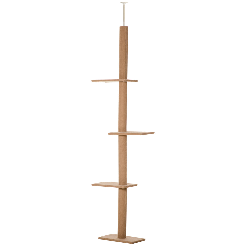 260cm Floor To Ceiling Cat Tree for Indoor Cats w/ Three Platforms Activity Centre - Brown