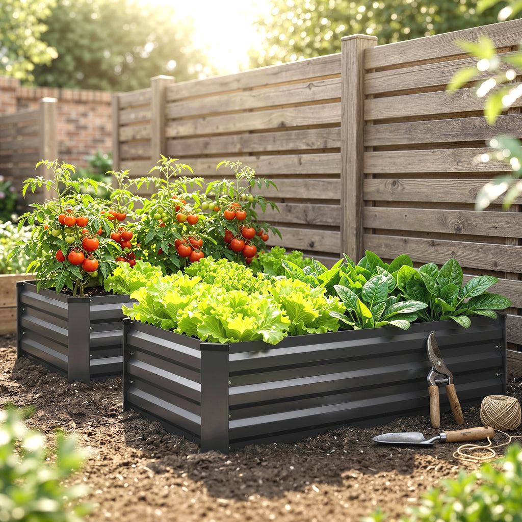 Set of Two 100 x 60cm Steel Planter Boxes - Grey