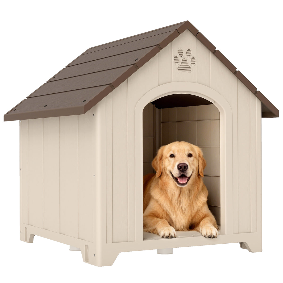 Hundehütte wetterfestes Hundehaus 88 x 79 x 89 cm Erhöhte Hundehöhle mit aufklappbarem Asphaltdach, Bodenankern