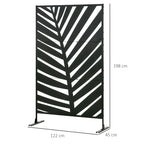 Decorative Privacy Screen with Stand, 6.5FT Freestanding Metal Outdoor Divider, Decorative Privacy Panel with Expansion Screws for Garden Patio Pool Hot Tub, Banana Leaf Style, Black