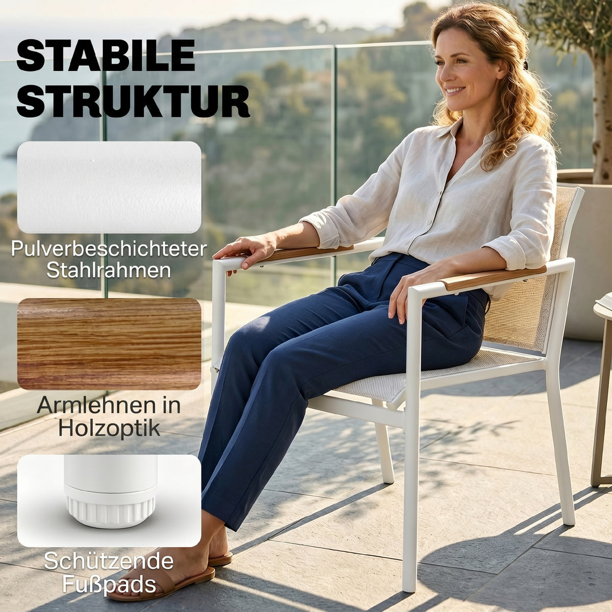 Gartenmöbel Set Sitzgruppe für 4 Personen Atmungsaktiv Gartenlounge mit 2er Sofa 2 Sessel Metall-Tisch Fußpads