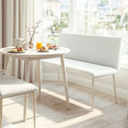 Esszimmerstuhl ohne Armlehnen, Stoff in Leinenoptik, Küchenstuhl mit Rückenlehne und Metallbeinen, für Wohnzimmer, Creme