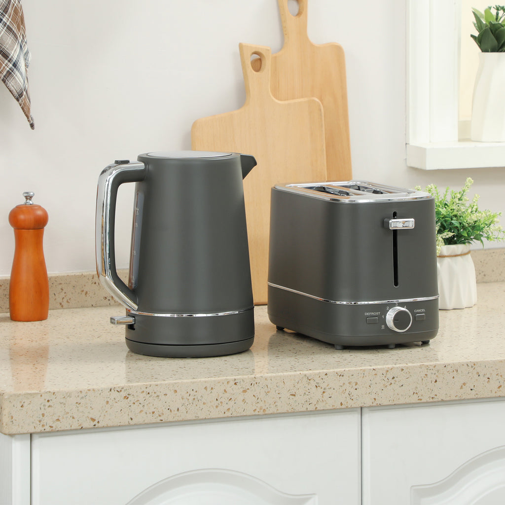 Set aus 1,7 L Wasserkocher und Toaster mit 6 Br?unungsstufen, Grau