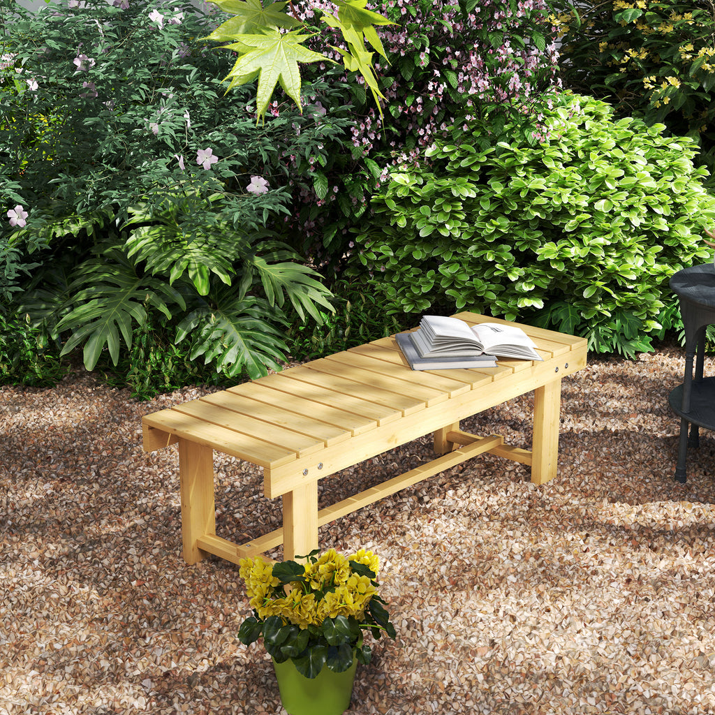 Wooden Garden Bench, 2 Seater Outdoor Bench, Fir Wood Backless Patio Loveseat with Slatted Seat for Park, 110 x 38 x 35 cm, 1 Piece, Natural Wood Finish