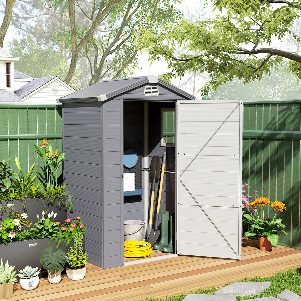 4.4ft x 3.3ft size Aluminium Frame and Plastic Wall Shed, with Foundation - Grey