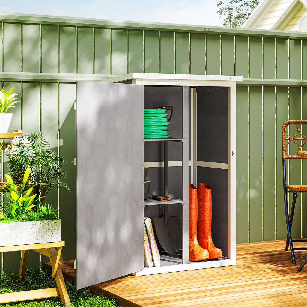 Wooden Small Shed, Garden Storage Shed with Shelves and Bolt Latch, 75L x 56W x115H cm, Grey