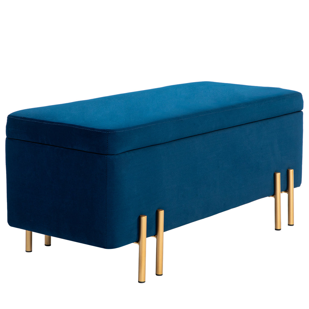 Sitzbank, Polsterbank mit Stauraum, Metall, Kautschukholz, Schaumstoff, 100 x 40 x 42 cm, Dunkelblau