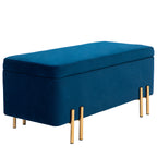 Sitzbank, Polsterbank mit Stauraum, Metall, Kautschukholz, Schaumstoff, 100 x 40 x 42 cm, Dunkelblau