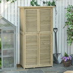 87 x 47 x 160cm Wooden Garden Storage Shed, Sheds & Outdoor Storage with Asphalt Roof & 2 Large Wood Doors with Lock, Sand Brown