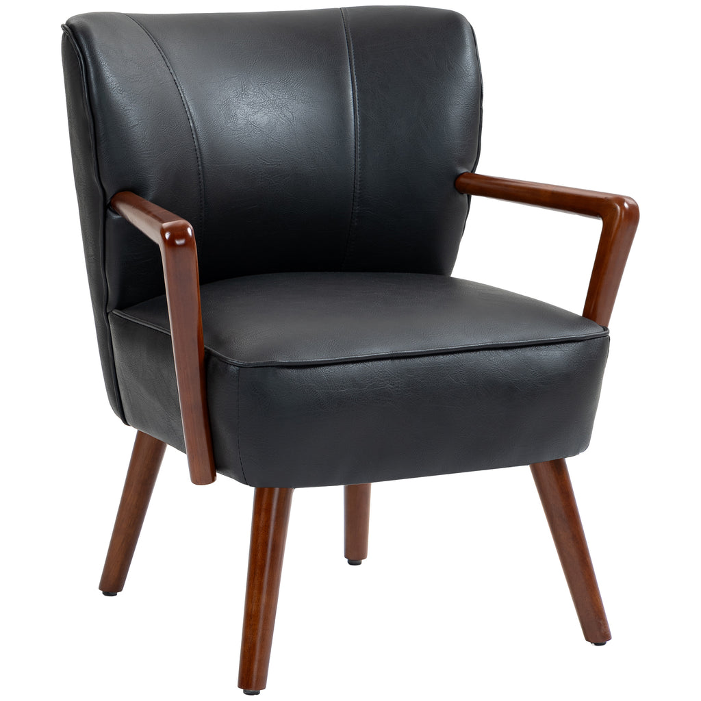 Akzentsessel, breiter Sitz, Lederoptik, Holzrahmen, bis 120 kg, 67x77x80 cm, Schwarz