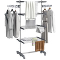 Four-Shelf Collapsing Clothes Horse, With Side Arms and Wheels - Grey