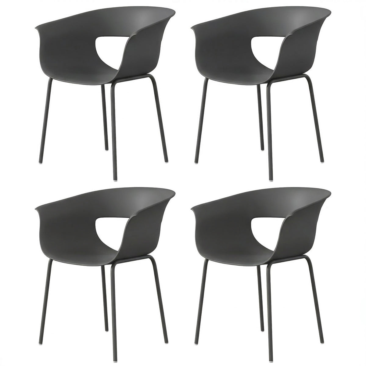 Gartenstühle 4er Set ergonomisch Balkonstühle mit Ausschnittdesign Armlehne Wetterfest rostbeständig Dunkelgrau