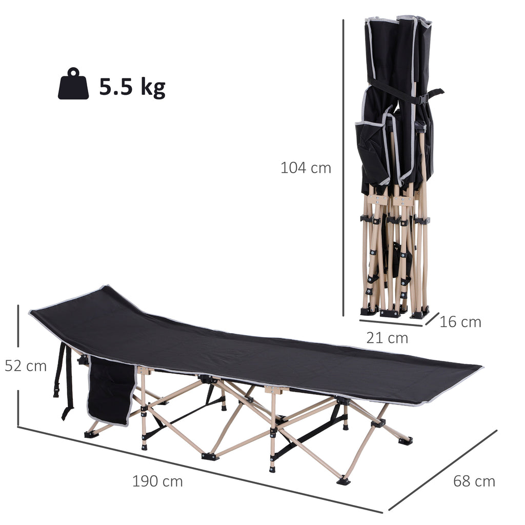 Feldbett, Campingbett, klappbar, wetterbeständig, ink. Tragetasche, 190 x 68 x 52 cm, Schwarz