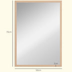Wall Bathroom Mirror, 70 x 50 cm Wall-Mounted Mirror for Living Room, Bedroom, Hallway, Natural Wood