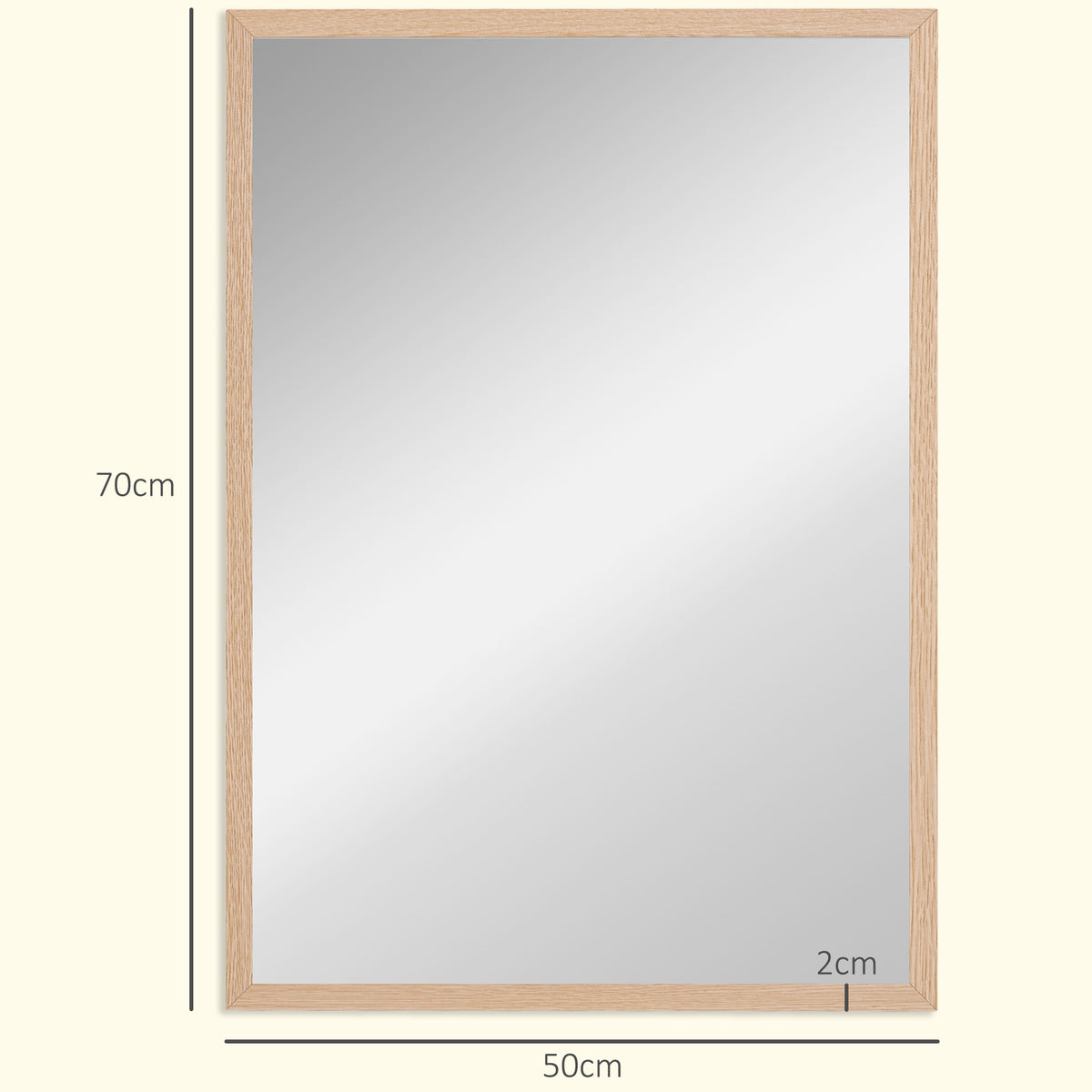 Wall Bathroom Mirror, 70 x 50 cm Wall-Mounted Mirror for Living Room, Bedroom, Hallway, Natural Wood