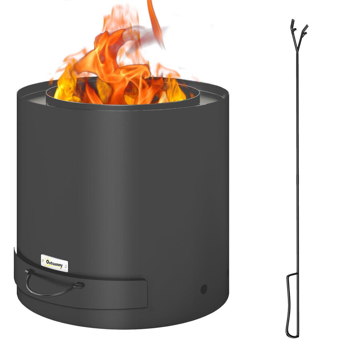 Metal Wood-burning Fire Pit with Fire Poker - Black