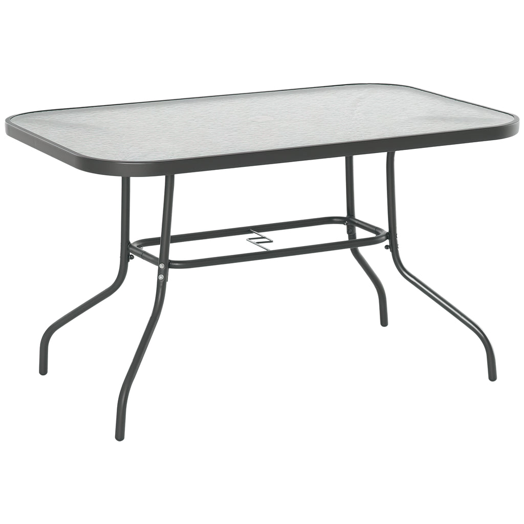 Garden Dining Table Glass Top Metal Frame with Parasol Hole Outdoor Balcony Grey 120L x 80Wcm