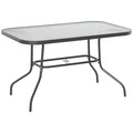 Garden Dining Table Glass Top Metal Frame with Parasol Hole Outdoor Balcony Grey 120L x 80Wcm