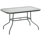 Garden Dining Table Glass Top Metal Frame with Parasol Hole Outdoor Balcony Grey 120L x 80Wcm