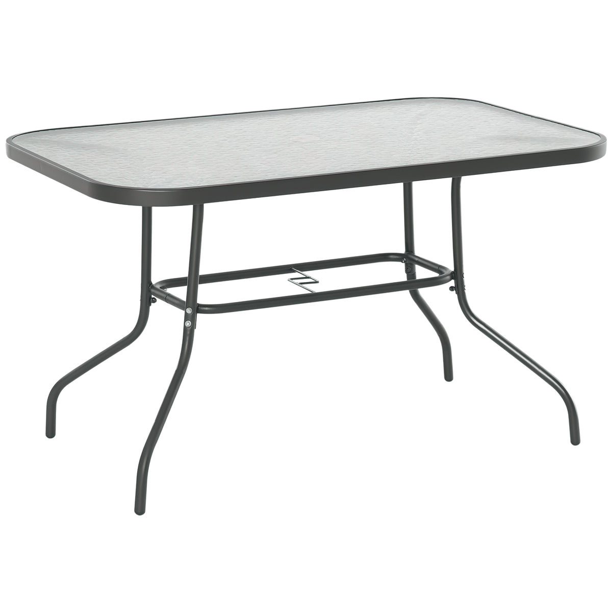 Garden Dining Table Glass Top Metal Frame with Parasol Hole Outdoor Balcony Grey 120L x 80Wcm
