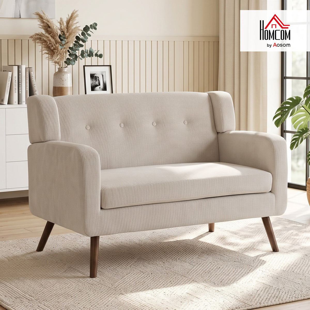 Sofa 2 Sitzer 118 cm Kleine Couch mit Cord-Optik Beige