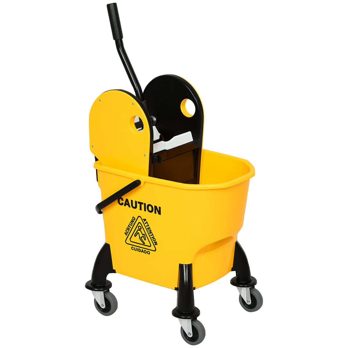 25L Mop Bucket, with Wringer, Wheels and Handle - Yellow
