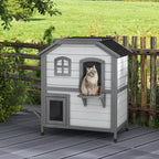 2-Story Indoor or Outdoor Cat House W/ Escape Door, Cat Shelter, White