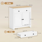 Sideboard Küchenschrank mit Schublade, Doppeltür, Verstellbarer Einlegeboden, für Wohnzimmer, 78,5 x 35 x 80 cm Weiß