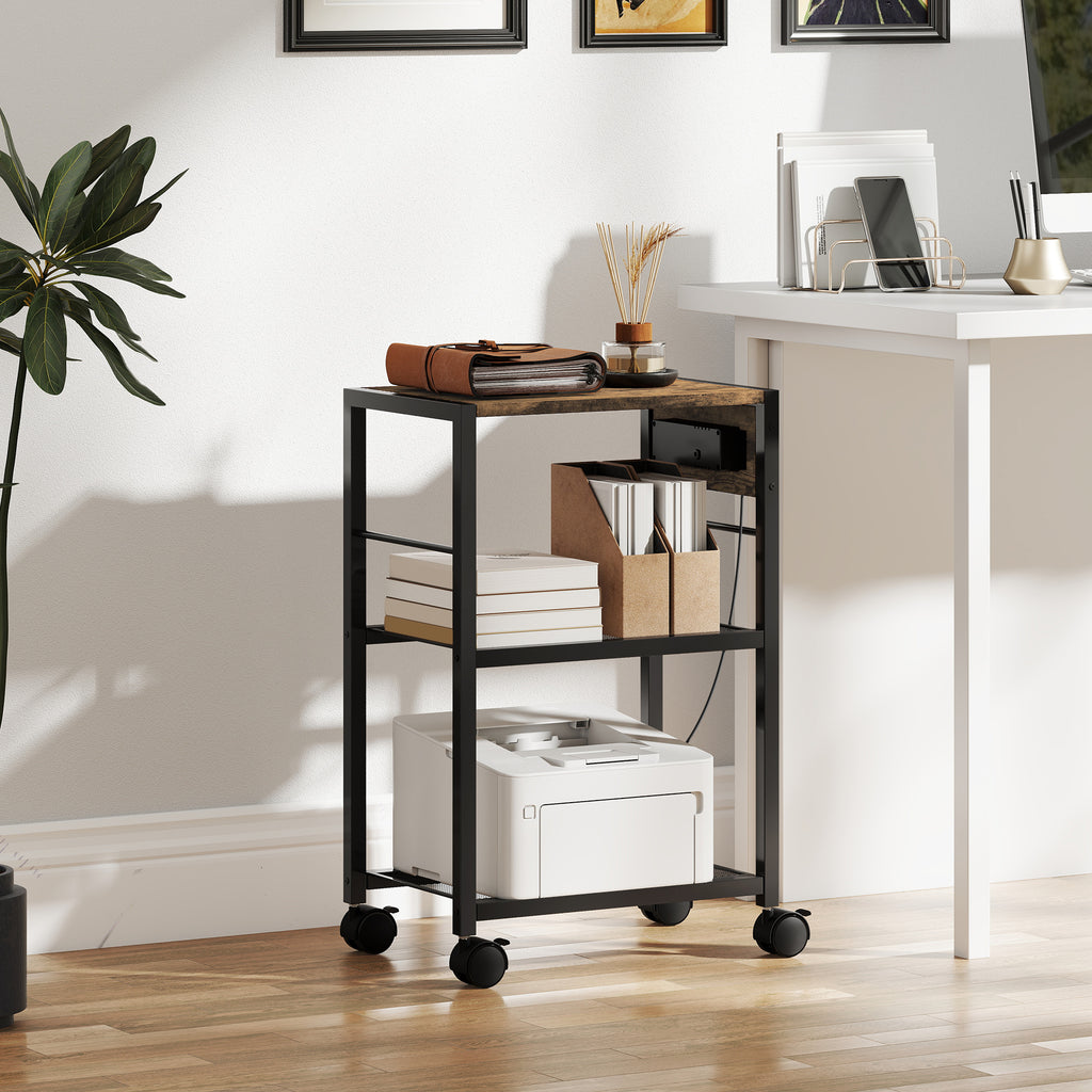 Druckerst?nder Druckeregal mit Rollen, Steckdosen, USB- und USB-C-Anschl¨¹sse bis 40 kg Rustikalbraun