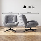 Sessel Wohnzimmer Drehbar Loungesessel mit Breiter Sitzfläche, Integrierter Armlehne, Chenille-Optik, Dunkelgrau
