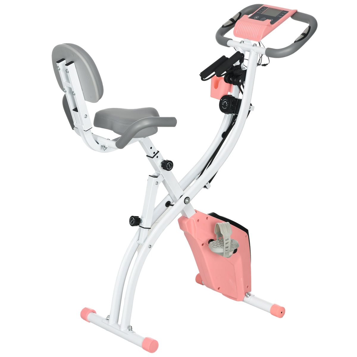 2-in-1 Folding Exercise Bike with 8-Level Magnetic Resistance, Arm Resistance Band, Pulse Sensor, Pink