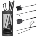 5-Piece Fireplace Tools Set with Mesh Basket, Indoor Outdoor Fireside Accessories for Fireplaces, Fire Pits, Black