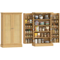 104 cm Rattan-Küchenschrank mit 5-stufigem Regal, 12 Gewürzfächern und verstellbaren Böden, Natur