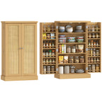 104 cm Rattan-Küchenschrank mit 5-stufigem Regal, 12 Gewürzfächern und verstellbaren Böden, Natur