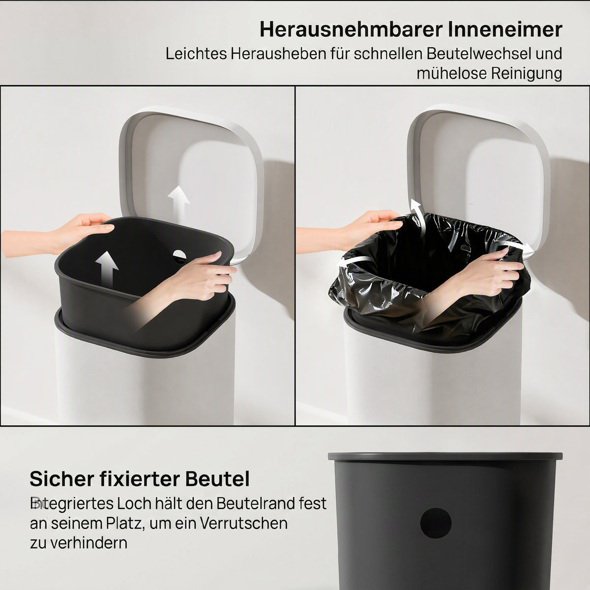 30L Kitchen Bin, Compact Pedal Bin with Soft-Close and Stay-Open Lid, Removable Bucket for Kitchen, Home, Office, Cream
