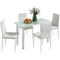 5-tlg. Essgruppe Sitzgruppe Esstisch mit 4 Stühlen, modernes Design, Glastisch, Weiß