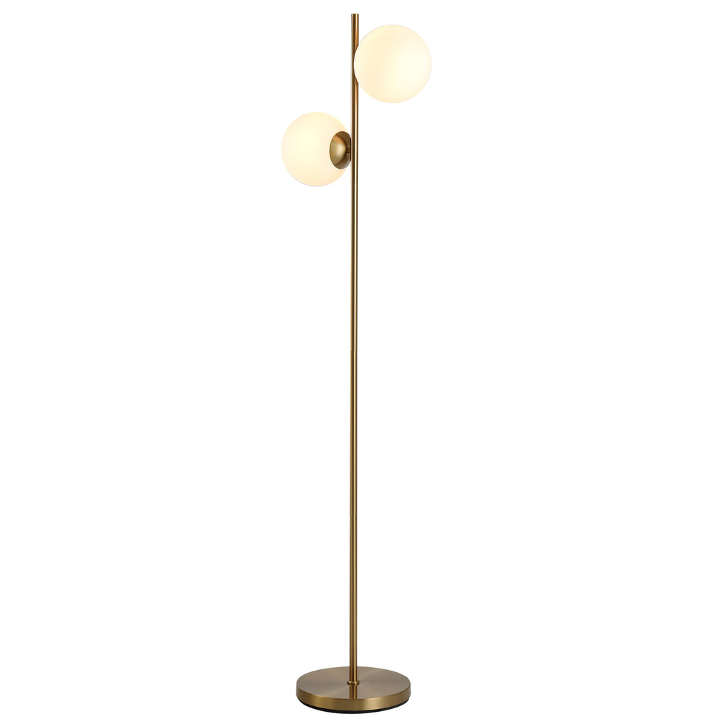 Stehlampe Wohnzimmer mit 2-teiliger Glas-Lampenschirm, Stehleuchte Standleuchte mit 2 E27 Fassung für Wohnzimmer Schlafzimmer, exkl. Glühbirne