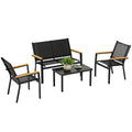 Outdoor Sofa 4 Seater Garden Sofa Set with Loveseat 2 Chairs and Coffee Table Black
