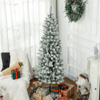 Künstlicher Weihnachtsbaum, schlanke Form, Kunstschnee, dreiteilig, flammhemmend, Metallfuß, 183 cm, Grün