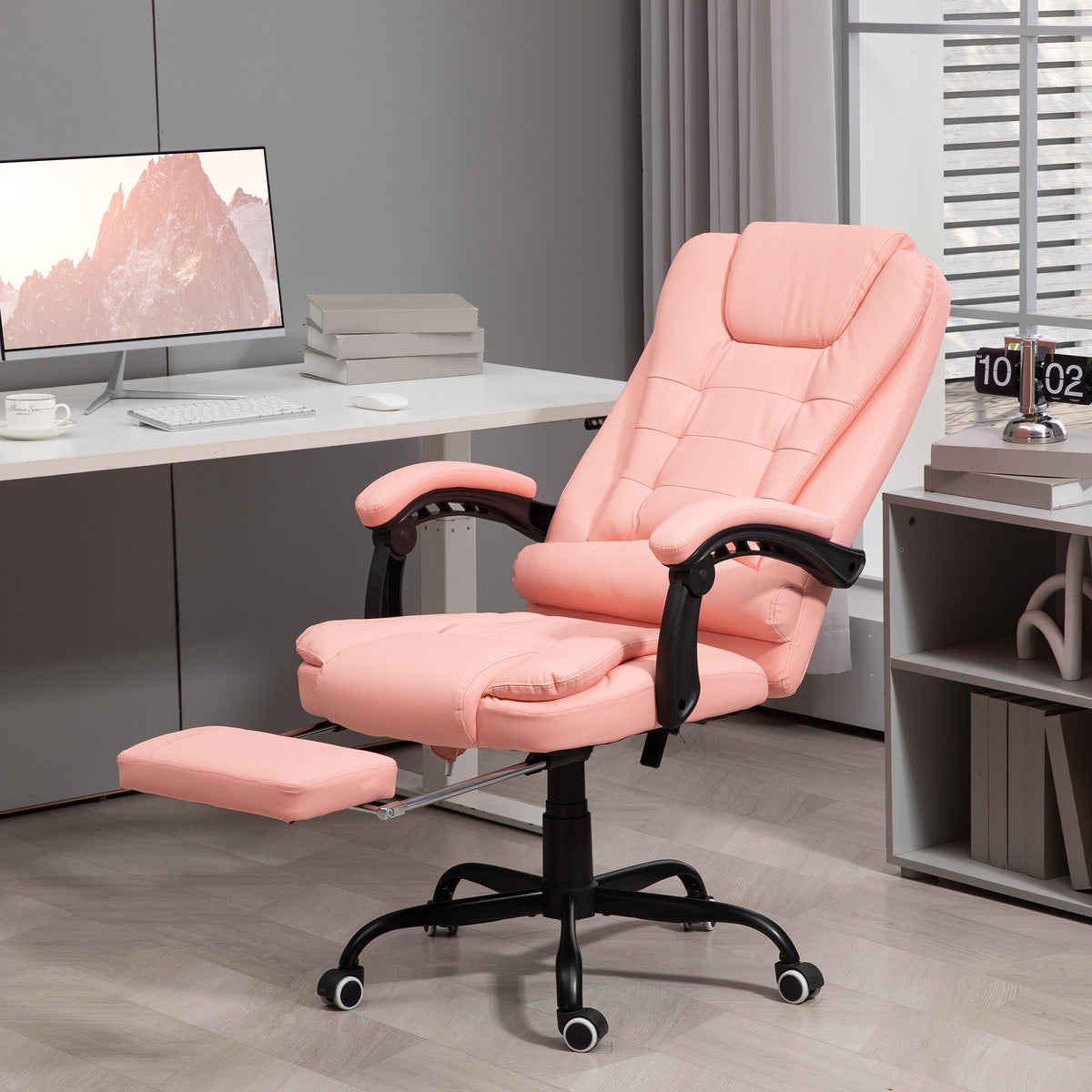 Massage-B¨¹rostuhl, 7 Vibrationspunkte, verstellbare Fu?st¨¹tze & Lehne, bis 120 kg, Lederoptik, Rosa