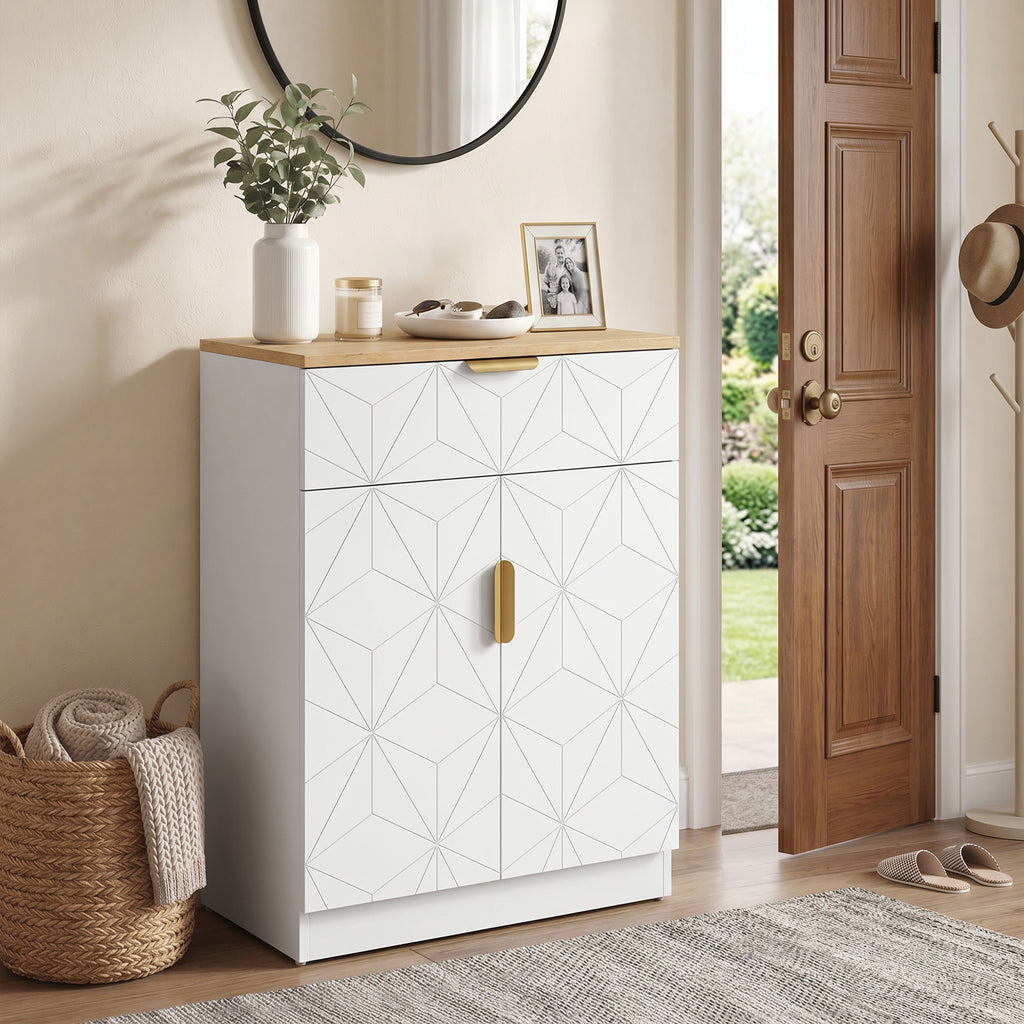 Sideboard, Beistellschrank mit Schublade, verstellbarem Regal, Weiß