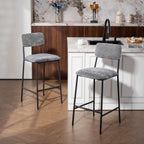 2er-Set Barstühle, gepolsterte Hochstühle für Küchentheke, Hausbar, Rückenlehne, Fußstütze, Stoffbezug, Stahl, Grau